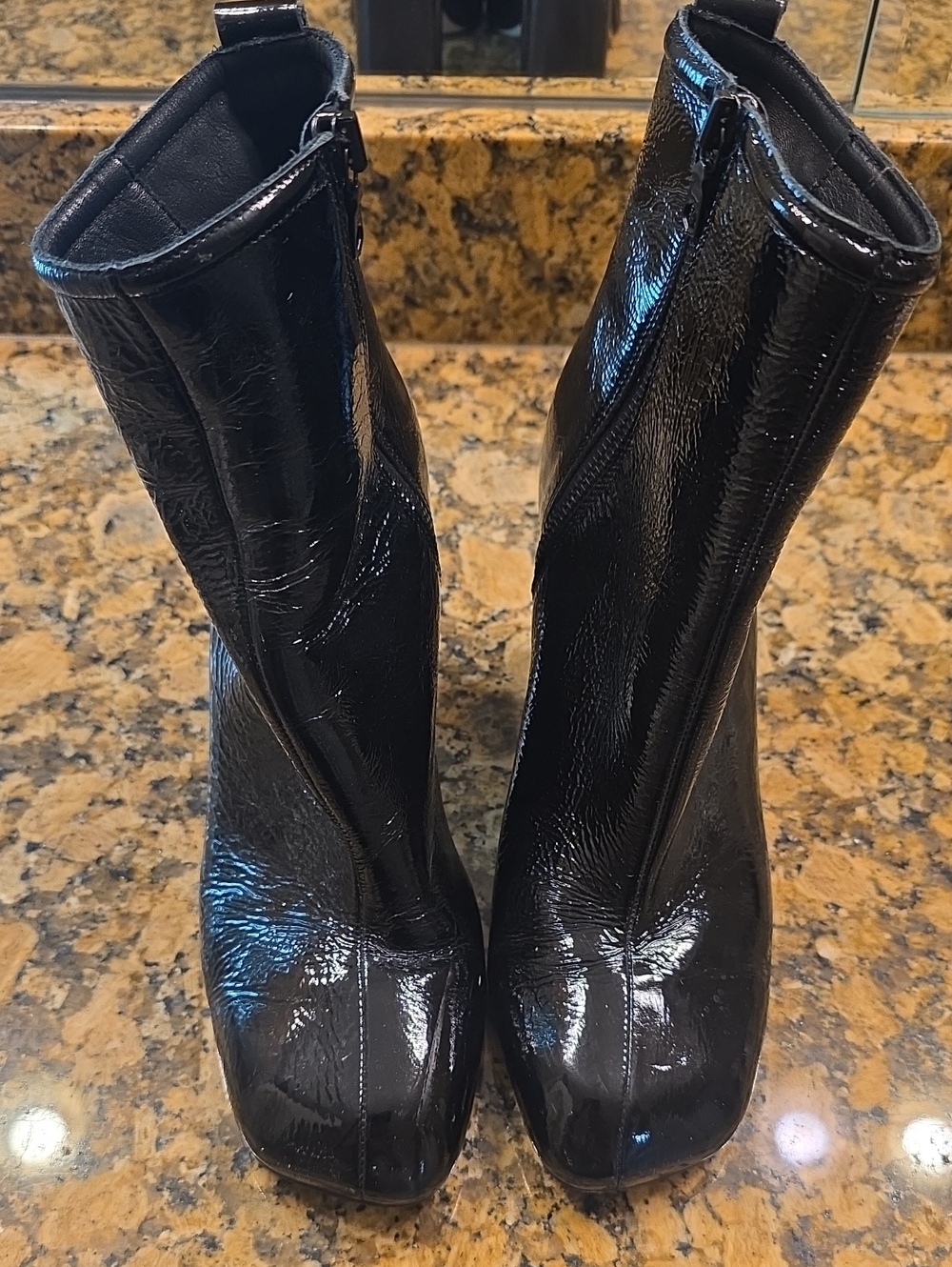 rag & bone Black Patent Square-Toe Ankle Boots